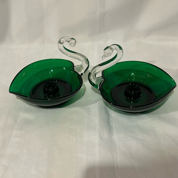 2 Vintage Duncan Miller Emerald Green Candle Holders - Picture 1 of 8